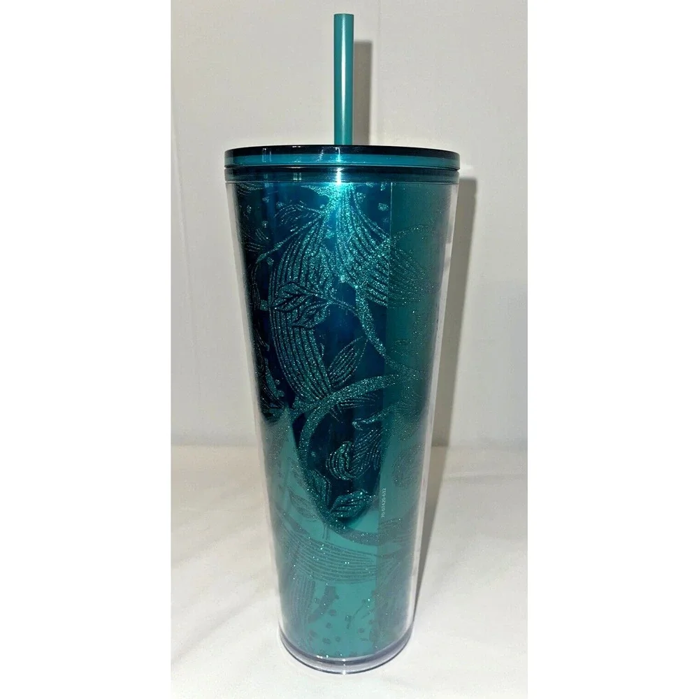 Starbucks Fall‎ 2021 Emerald Sparkle Green Glitter 24 oz Tumbler Cold Cup New